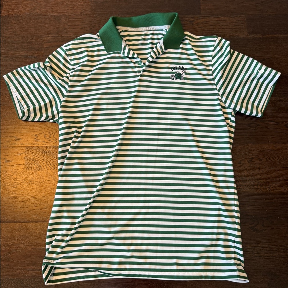 Tulane Polo - Nike Green and White Striped Polo Shirt